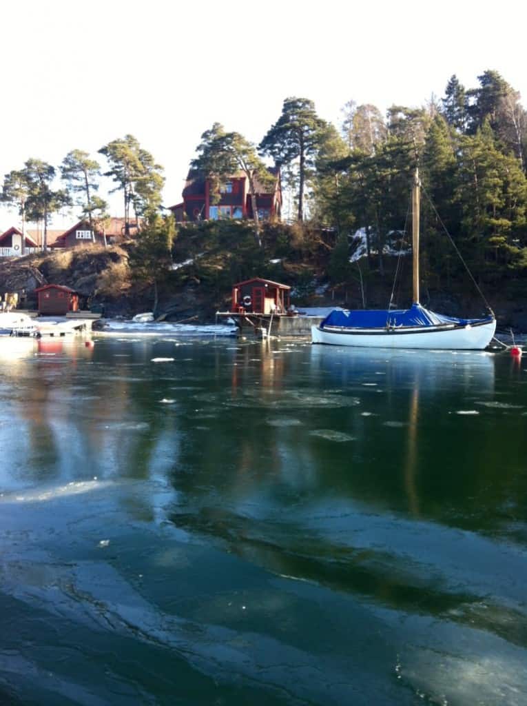 boats near islands in oslo fjord in norway in march