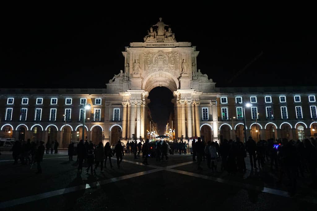 Main square in Lisbon at night