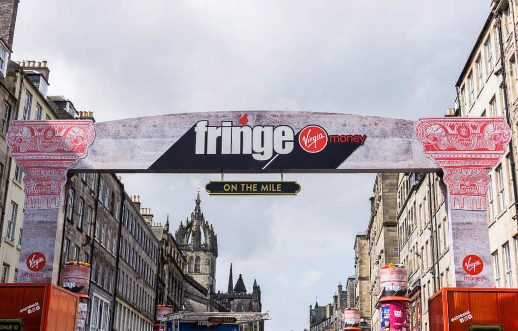 Edinburgh Festivals August - Fringe sign the Royal Mile