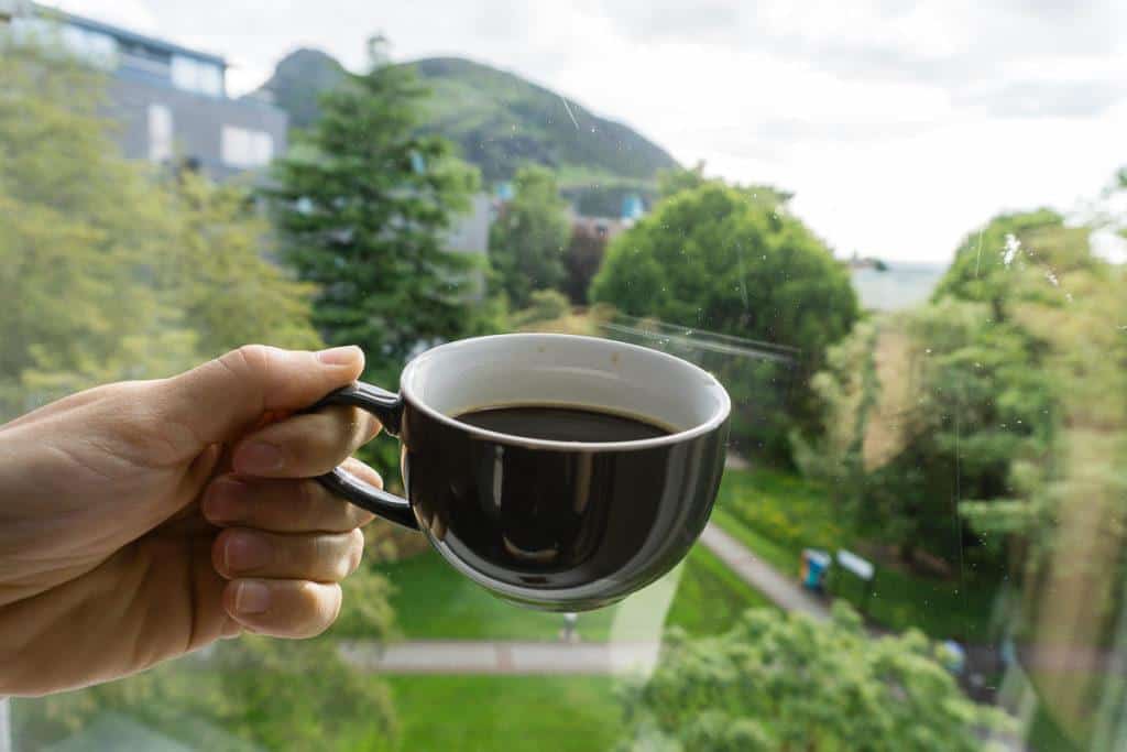 Salisbury Green Hotel - Morning Coffee in front of window with view of Arthur's Seat