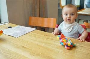 Baby at cafe table