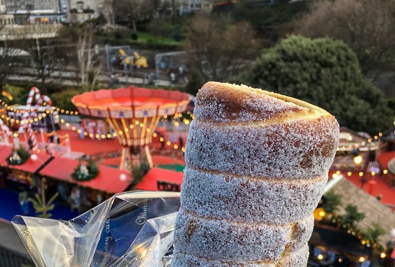 Chimney Cake at Edinburgh Christmas Markets in winter