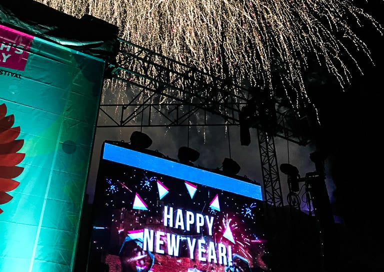 Stage and fireworks at Hogmanay, Edinburgh