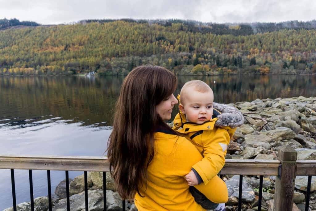 How to Find your Blogging Niche - Mum and baby overlooking loch at Taymouth Marina Loch Tay