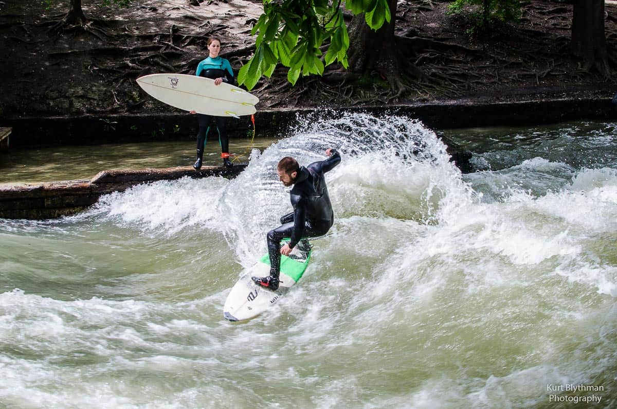 Surfer in the river at Munich in Spring