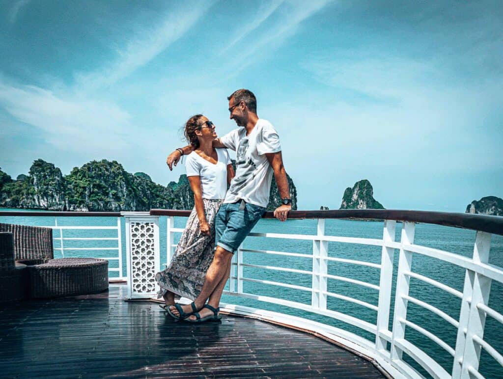 Couples Long Term Travel - Couple on boat in Halong Bay Vietnam