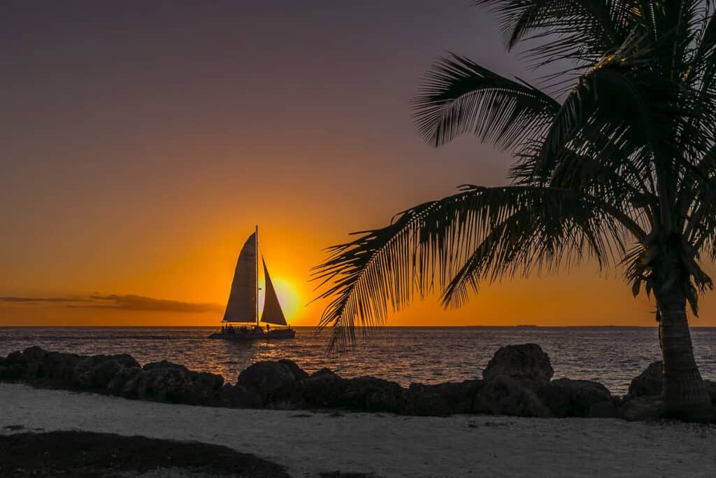 Romantic Places in the USA - Sunset and boat at Key West