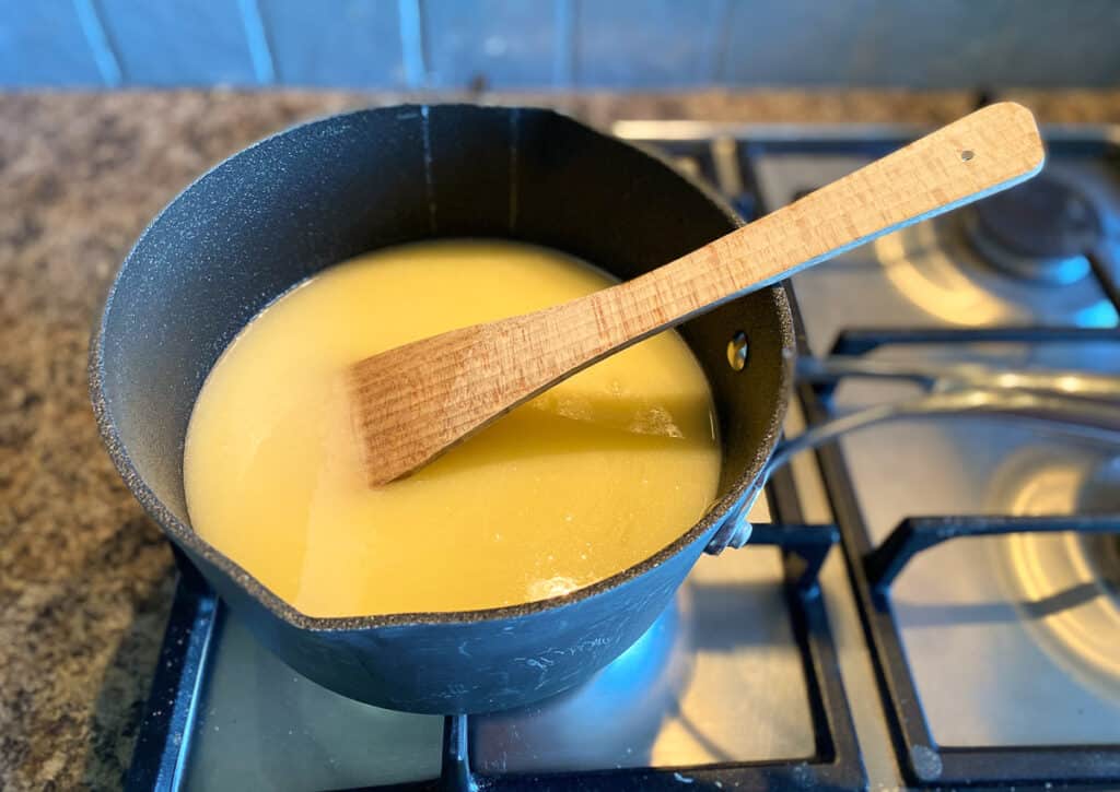 homemade scottish tablet being made in pan on the stove