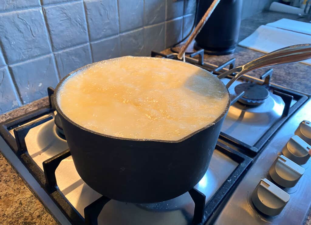 scottish tablet recipe in pan on the stove