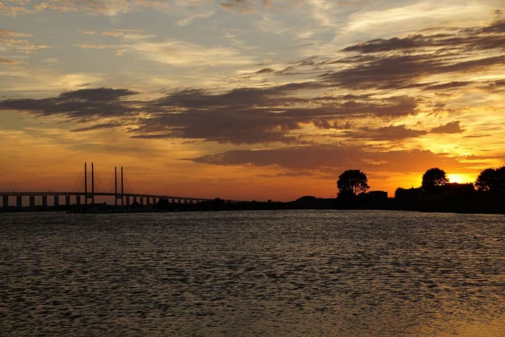 Sunset on the water in Malmo Sweden