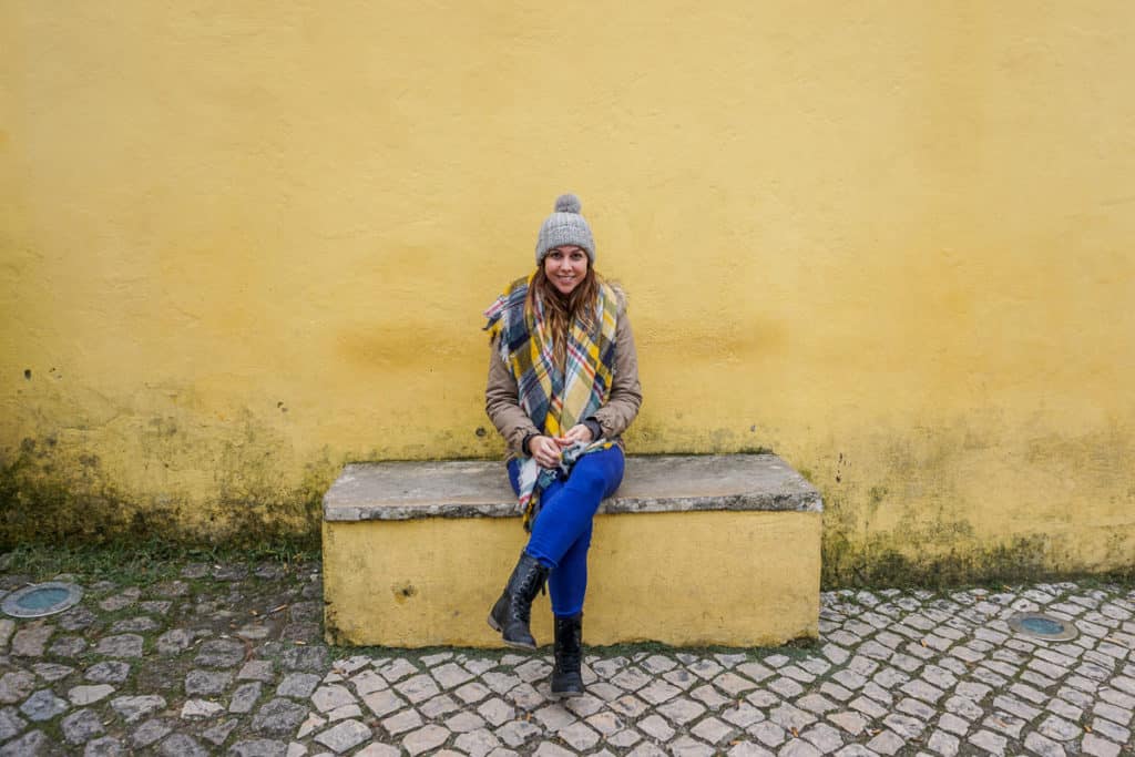 Sitting on a bench in Sintra Portugal